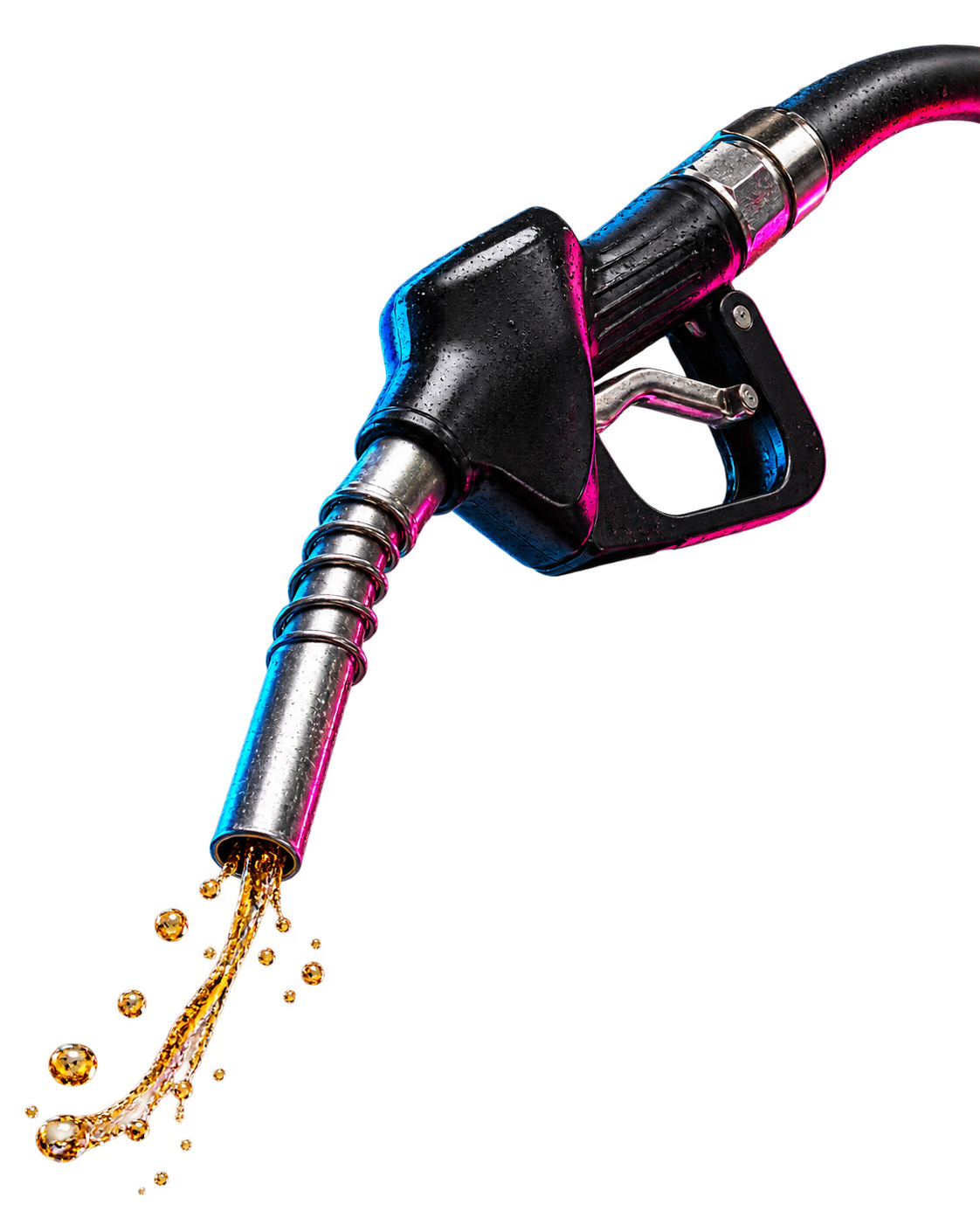 Orbit fuel nozzle with a black handle and metal spout, ready at the pump
