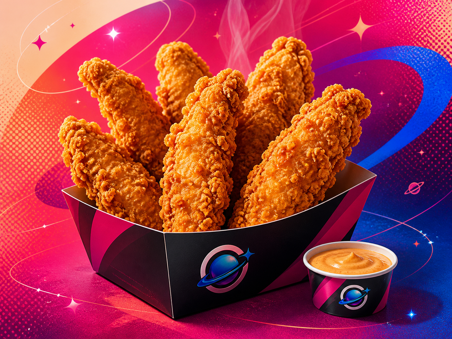 Crispy chicken tenders in an Orbit tray