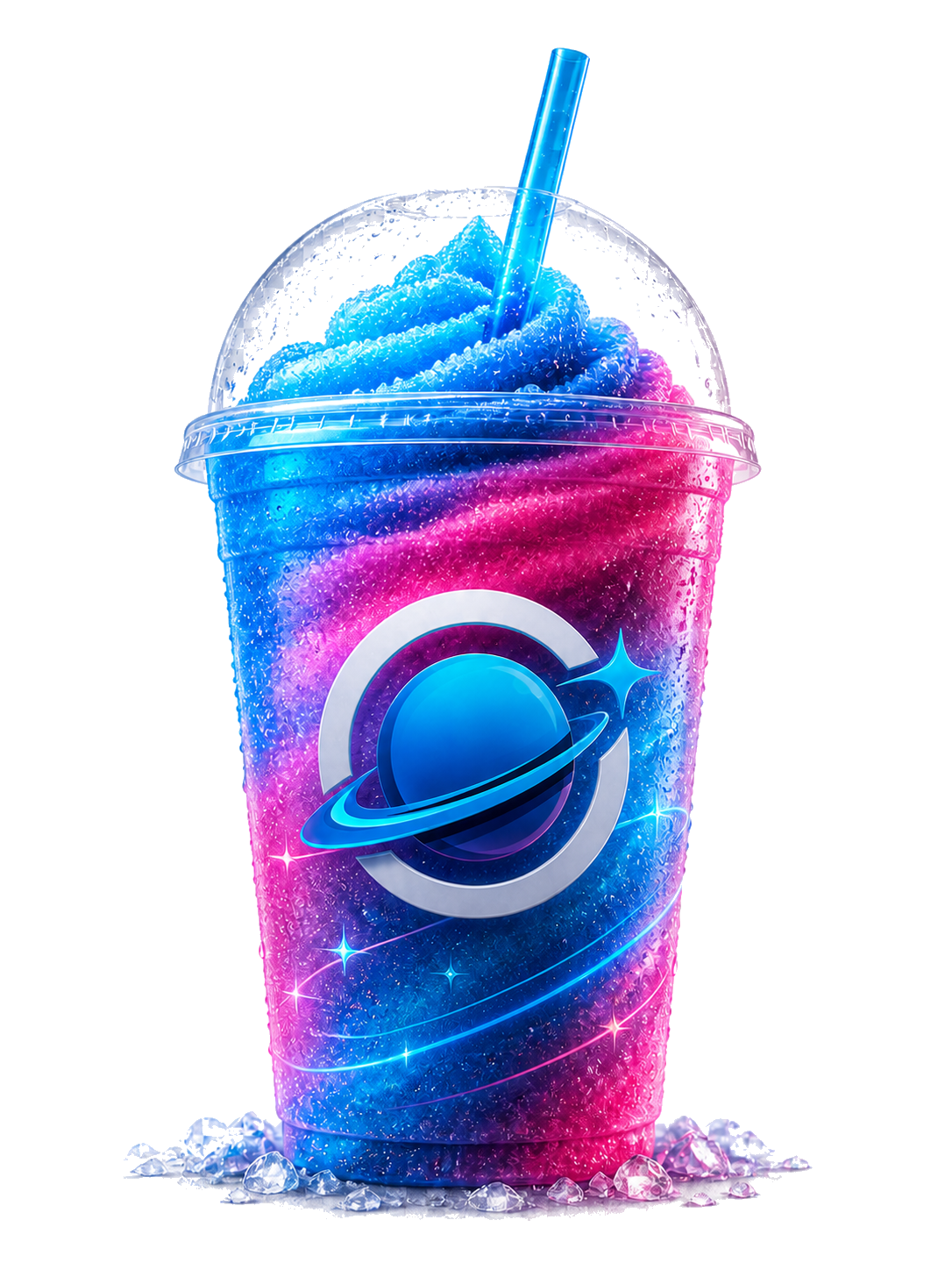 Orbit Martian Slush with a blue and magenta frozen swirl, condensation, and crushed ice
